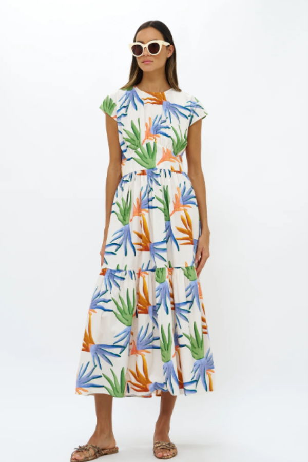 Oliphant Cap Sleeve Midi Dress - Fortuna Green