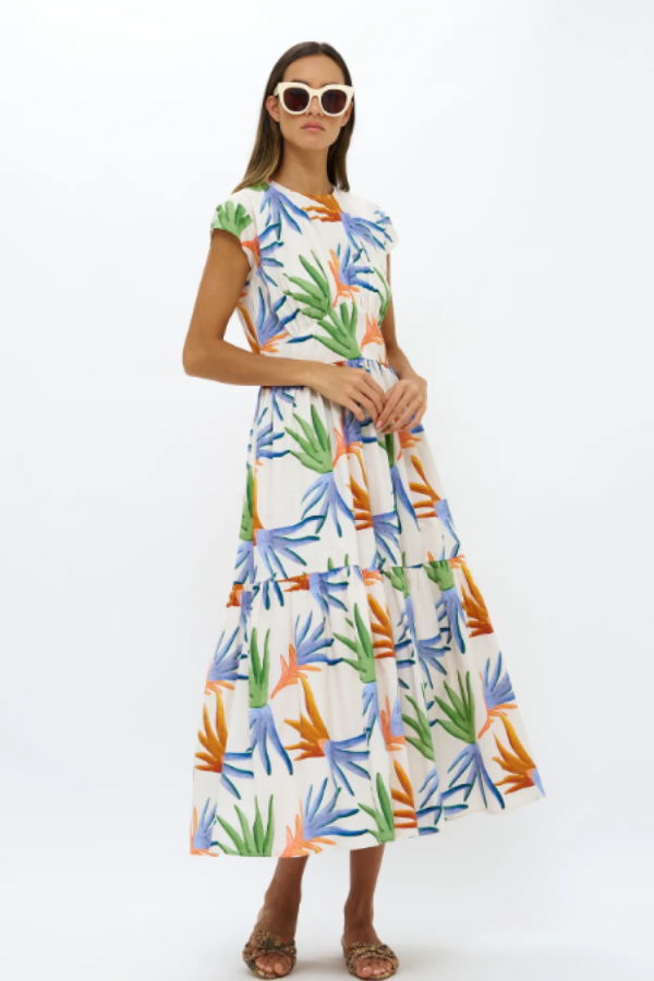 Oliphant Cap Sleeve Midi Dress - Fortuna Green