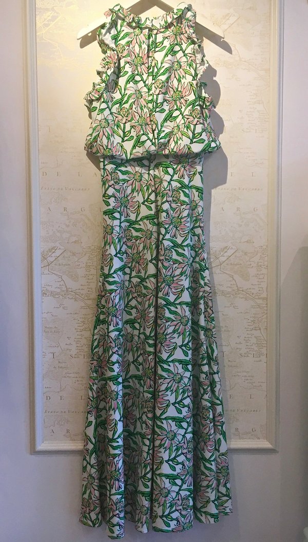 dodo bar or green dress 'Mariangela' Gown with Brooch - FLORAL Anarkali Gown