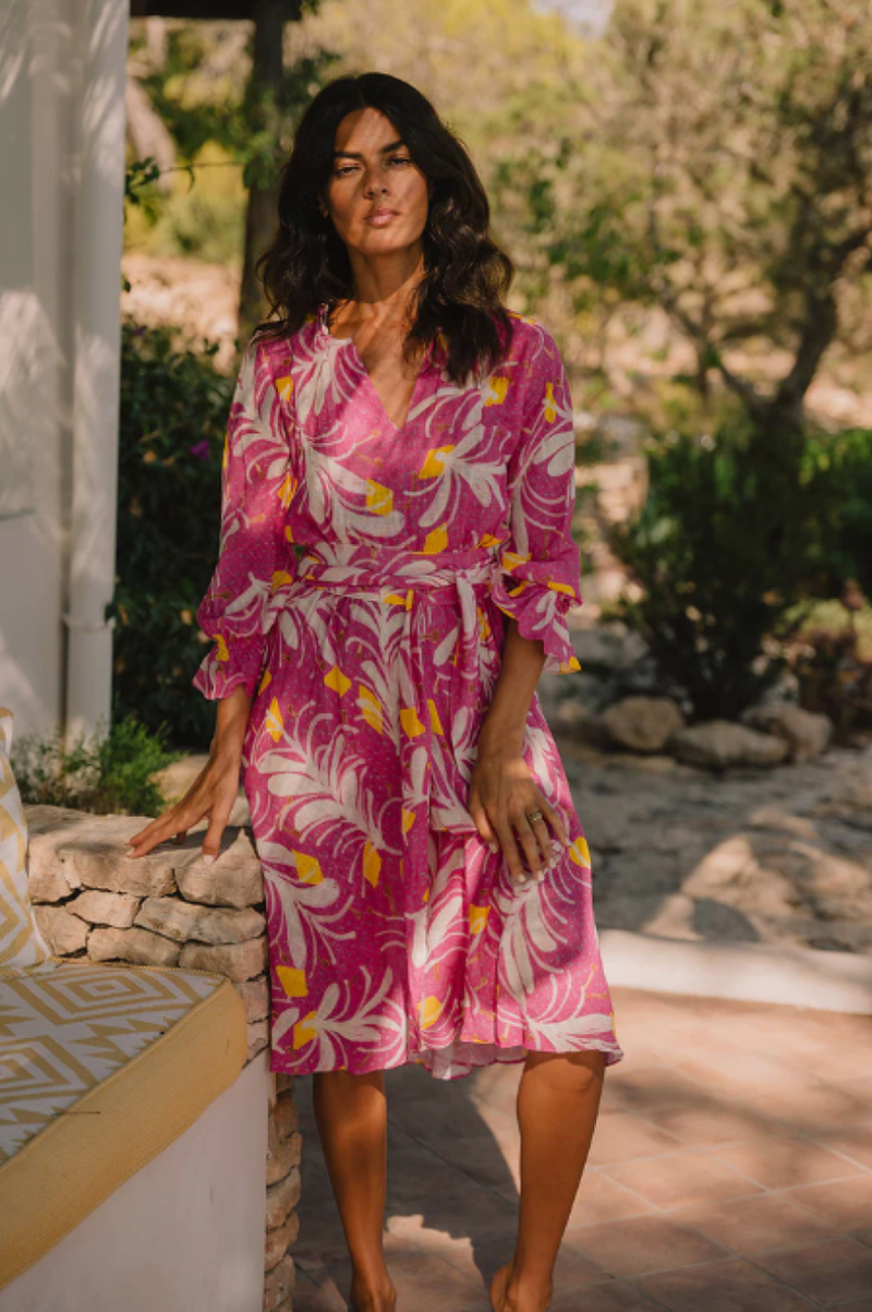 Soler London Eloise Knee Length Dress - Leaf Fuchsia | Garmentory