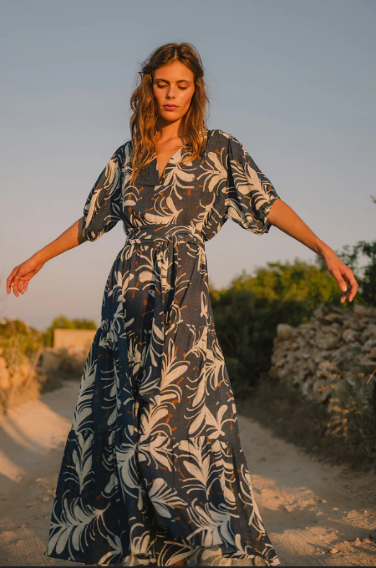 Soler London Villamarie Tier Ankle Length Dress - Leaf Indigo - Image 1 of 5