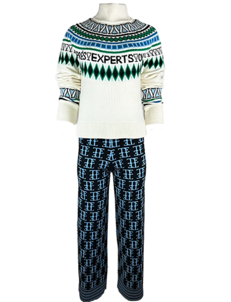 Team Event Jacquard Knit Pant - Ice Blue/Black