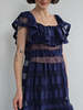 Vintage Anne Fontaine Tiered Lace Dress - Navy Blue - Thumbnail 3