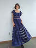 Vintage Anne Fontaine Tiered Lace Dress - Navy Blue - Thumbnail 4