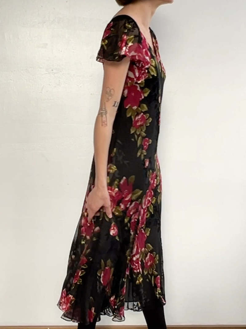 Talbots Burnout Silk Velvet Midi Dress Rose Print on Garmentory