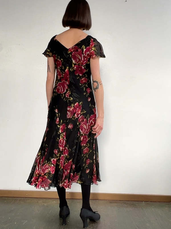 Talbots Burnout Silk Velvet Midi Dress - Rose Print | Garmentory
