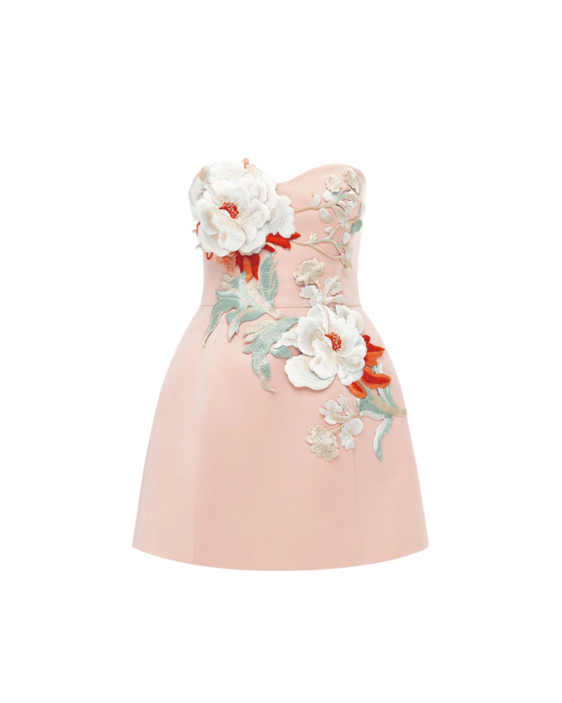 chinese dress ladies Leo Lin Rosario Appliqué Bustier Mini Dress - Peony Print
