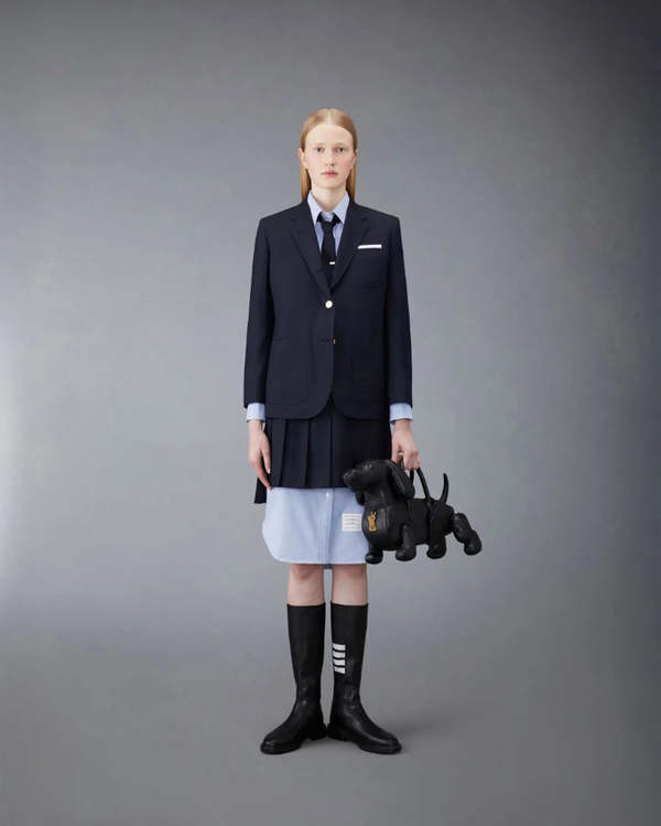 THOM BROWNE NAVY BLUE スカート Below The Knee Pleated Skirt W/ Tipping Stripe In Textured