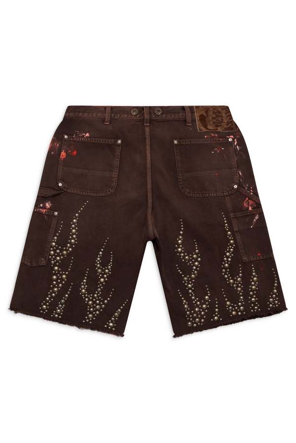 Hellstar Studios Denim shorts ショートパンツ 3 Hellstar Studded Fire Diamond Denim Shorts Rhinestone