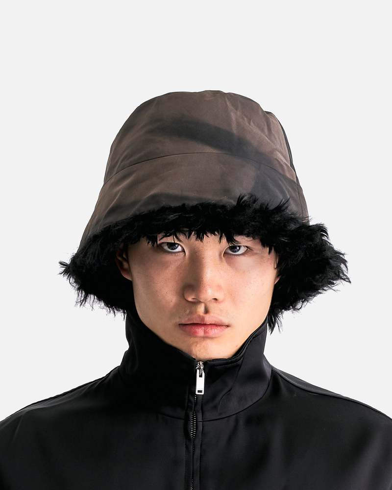 JiyongKim Sun-Bleached Faux Fur Reversible Bucket Hat - Dark Grey