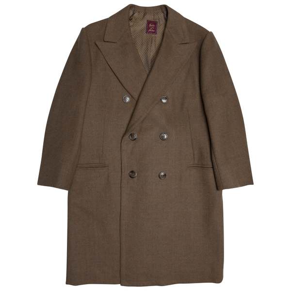 J.J. Simn Burgos Overcheck Herringbone Tweed Polo Coat - Walnut