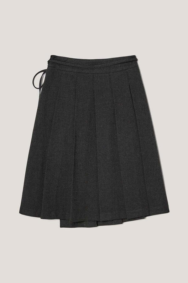 [LOW CLASSIC] / ☆ 25SS PLEATS WRAP SKIRT / CHARCOAL LOW CLASSIC