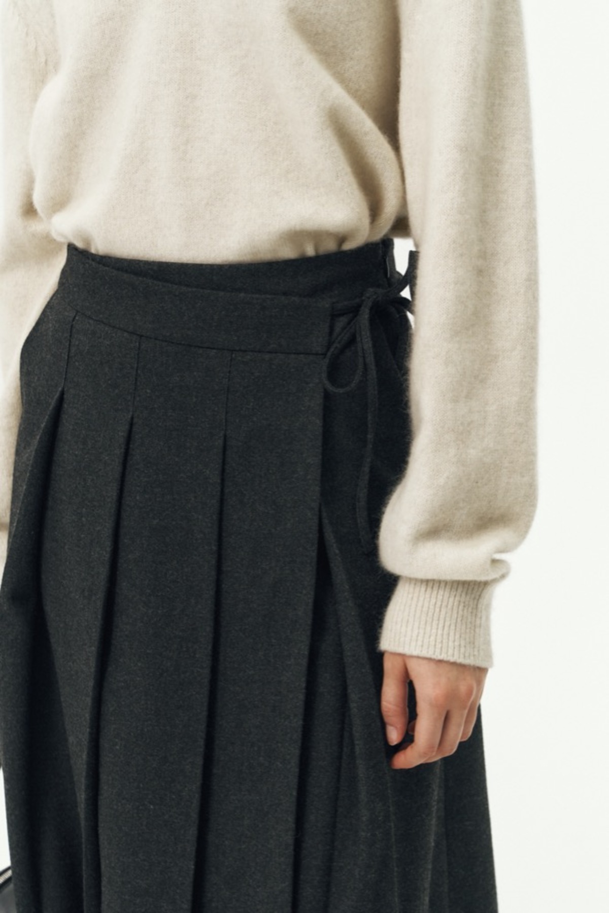 DUNST Ribbon Pleats Wrap Skirt - Charcoal Grey | Garmentory