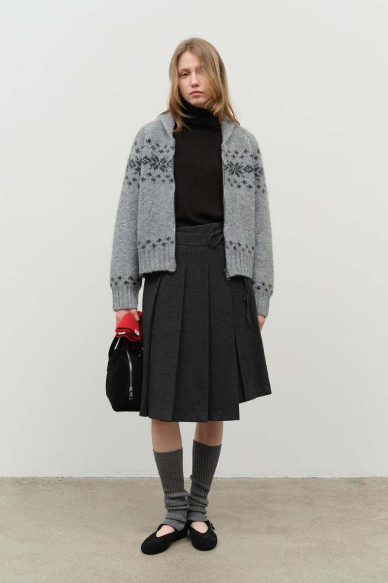 DUNST Ribbon Pleats Wrap Skirt - Charcoal Grey | Garmentory