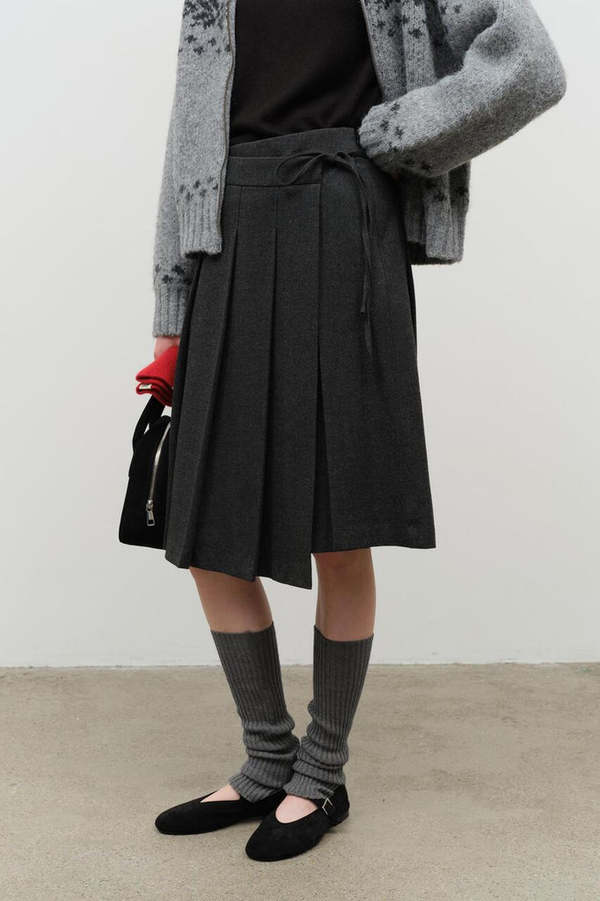 【mnem】Ohha Ribbon Wrap Skirt DUNST Ribbon Pleats Wrap Skirt - Charcoal Grey | Garmentory
