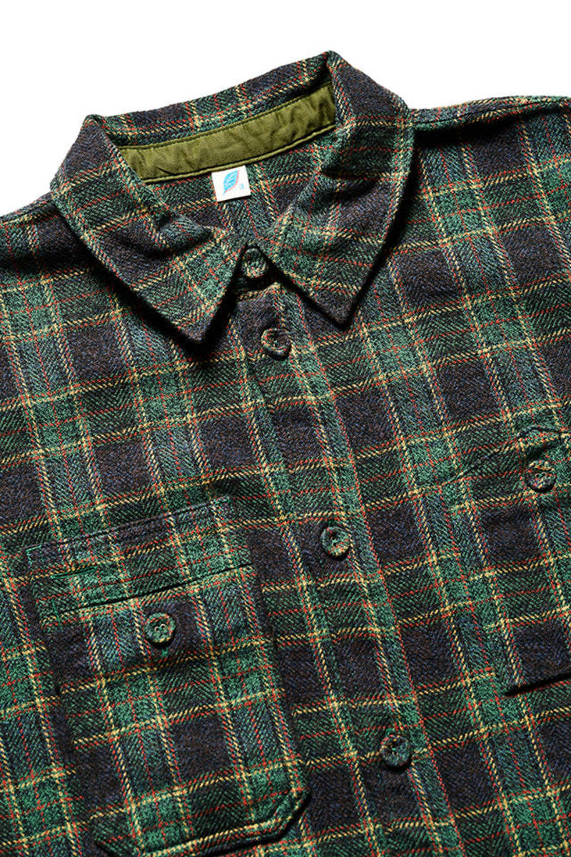 privateandco Pure Blue Japan Tweed Check Double Pocket Shirt - Green privateandco Pure Blue Japan Tweed Check Double Pocket Shirt - Green