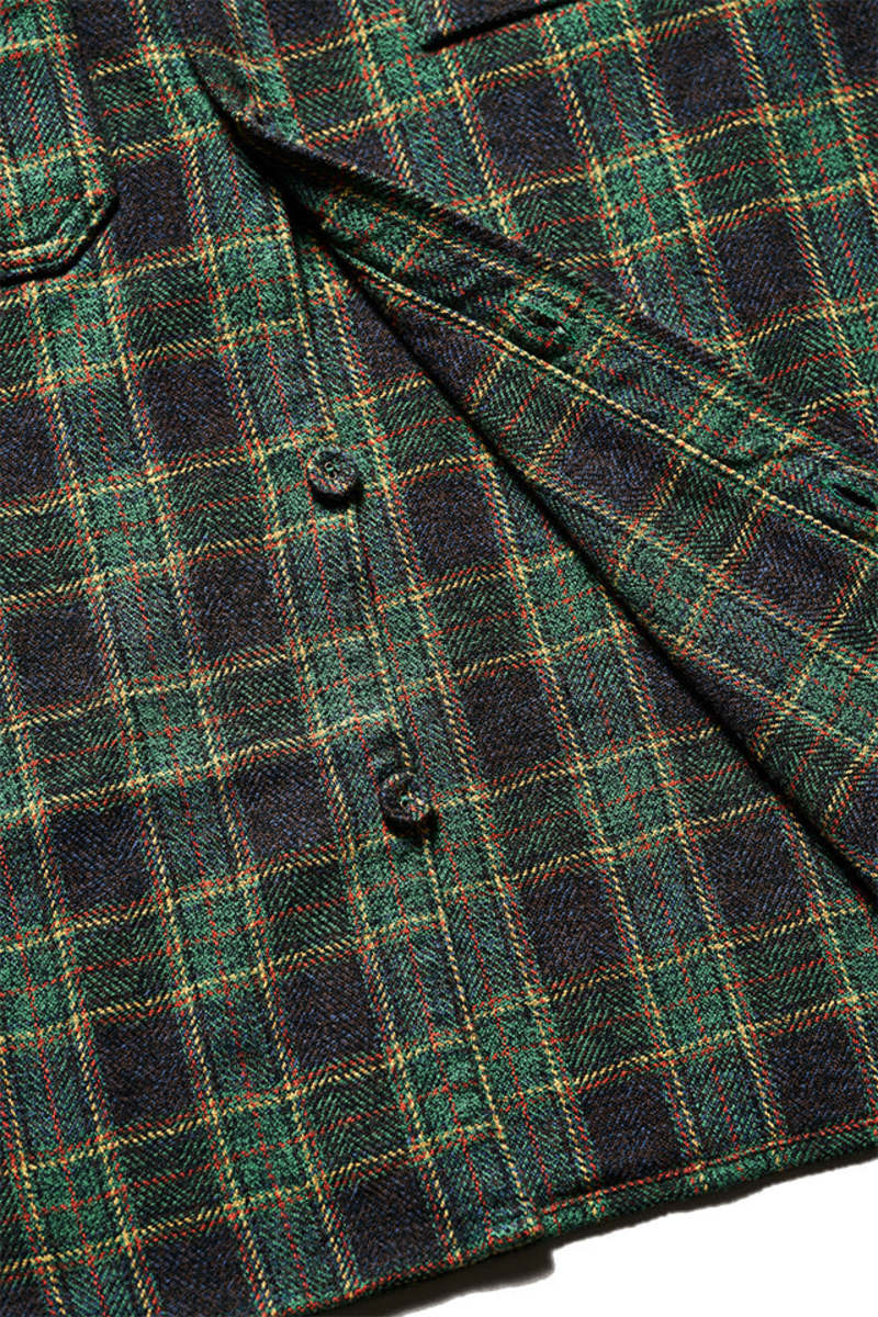 privateandco Pure Blue Japan Tweed Check Double Pocket Shirt - Green privateandco Pure Blue Japan Tweed Check Double Pocket Shirt - Green