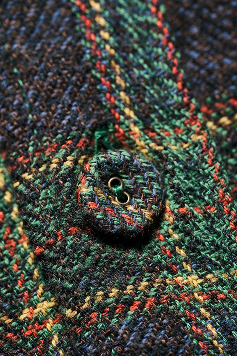 privateandco Pure Blue Japan Tweed Check Double Pocket Shirt - Green privateandco Pure Blue Japan Tweed Check Double Pocket Shirt - Green
