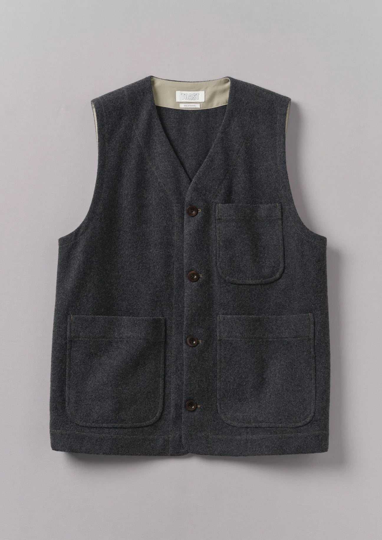 TOAST Melton Wool Gilet - Charcoal | Garmentory