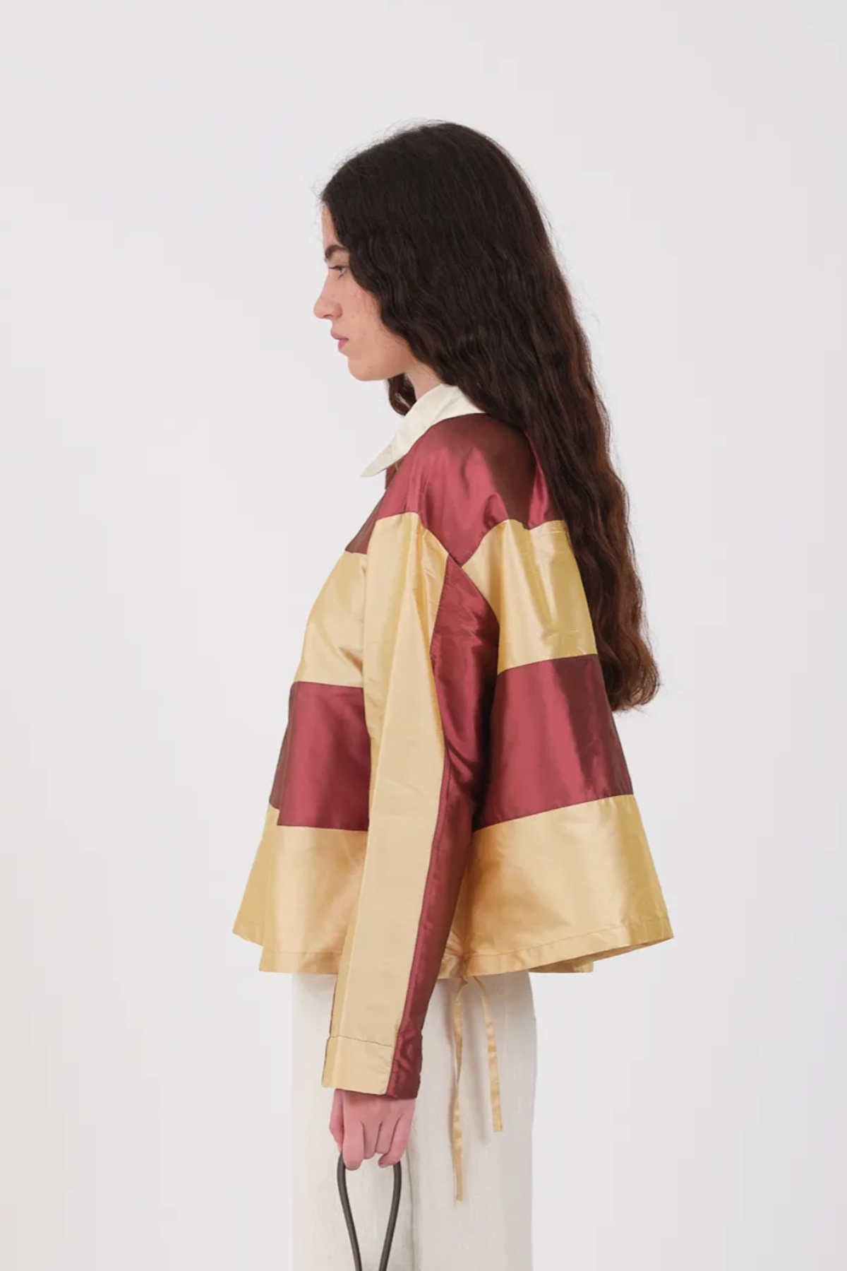 【cawley】AW23 silk rugby shirt CAWLEY Silk Dupion Rugby Shirt Rhubarb/Custard/Ivory