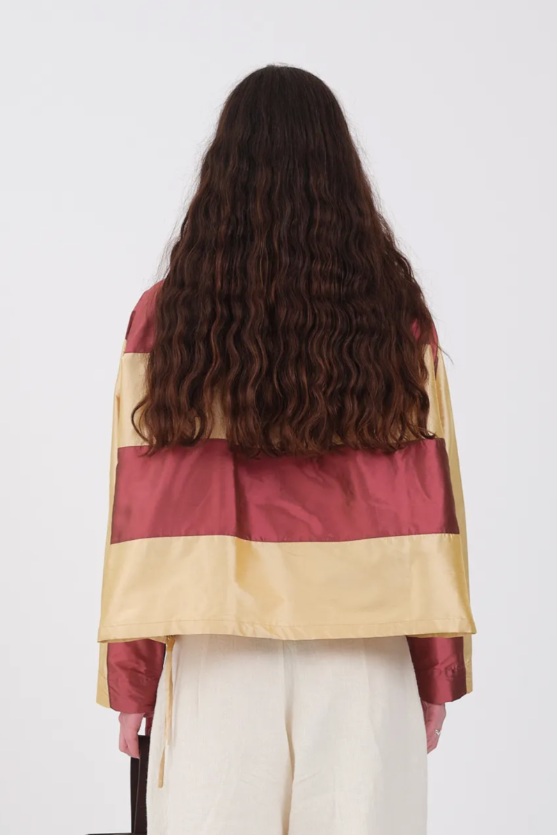 【cawley】AW23 silk rugby shirt CAWLEY Silk Dupion Rugby Shirt Rhubarb/Custard/Ivory