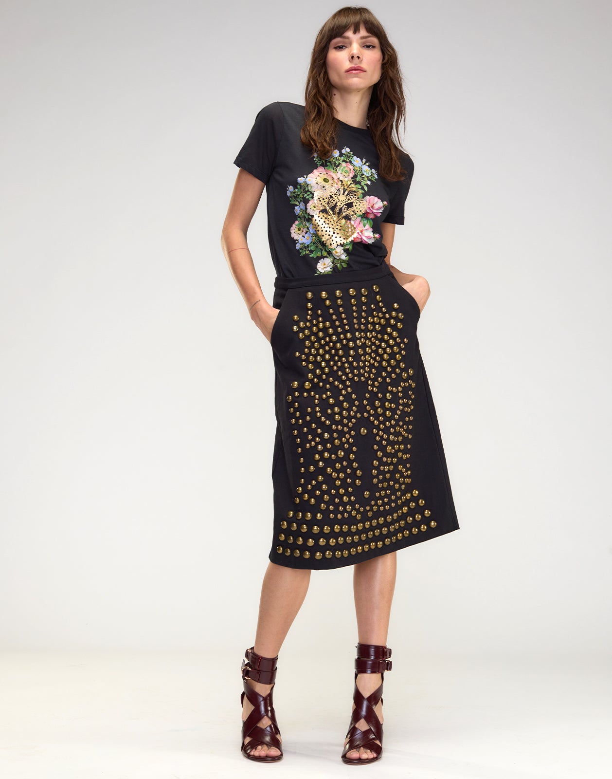 Cynthia Rowley Serena Studded Denim Skirt - Black | Garmentory