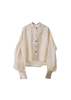 JAMPROOF Ruched Band Collar Blouse - Beige - Thumbnail 1