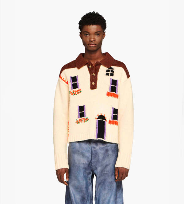 JW Anderson House Polo Jumper - Flax | Garmentory