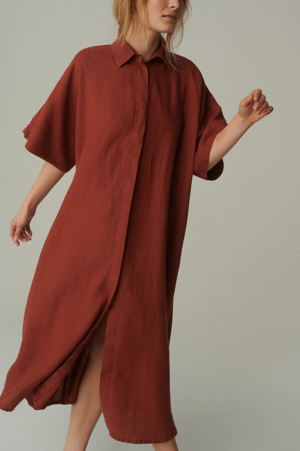 Linenfox Annika Linen Dress Terracotta