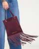 Cynthia Rowley Felicity Fringe Suede Tote - Burgundy - Thumbnail 3