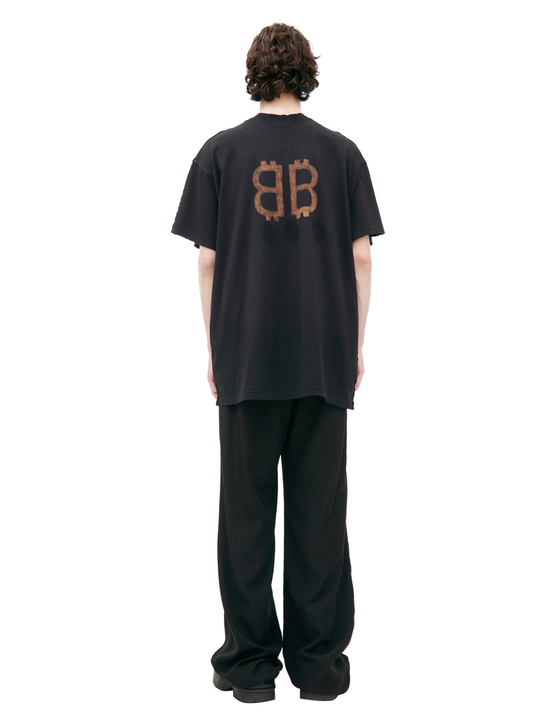 Tシャツ・カットソー BALENCIAGA Oversized T-shirt Black Oversized Distressed Printed Cotton-Jersey T-Shirt