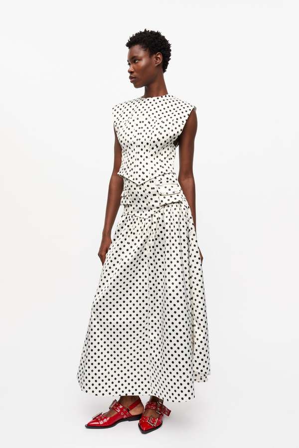 Ganni Printed Double Satin Long Pocket Skirt - Egret