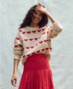 The Great. The Heart Crew Sweater - Pearl/Red - Thumbnail 1