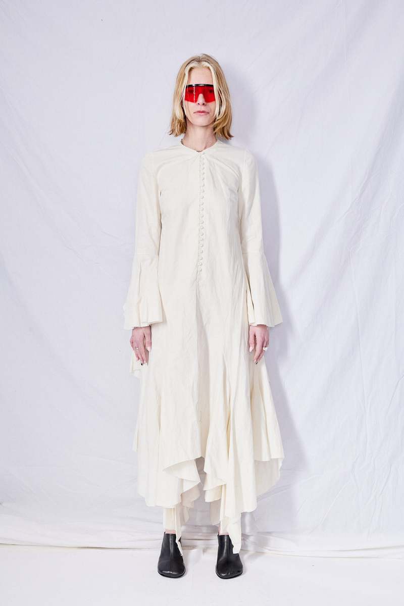 Marques Almeida Wrinkled Cotton Long Handkerchief Dress - White Marques Almeida Wrinkled Cotton Long Handkerchief Dress - White