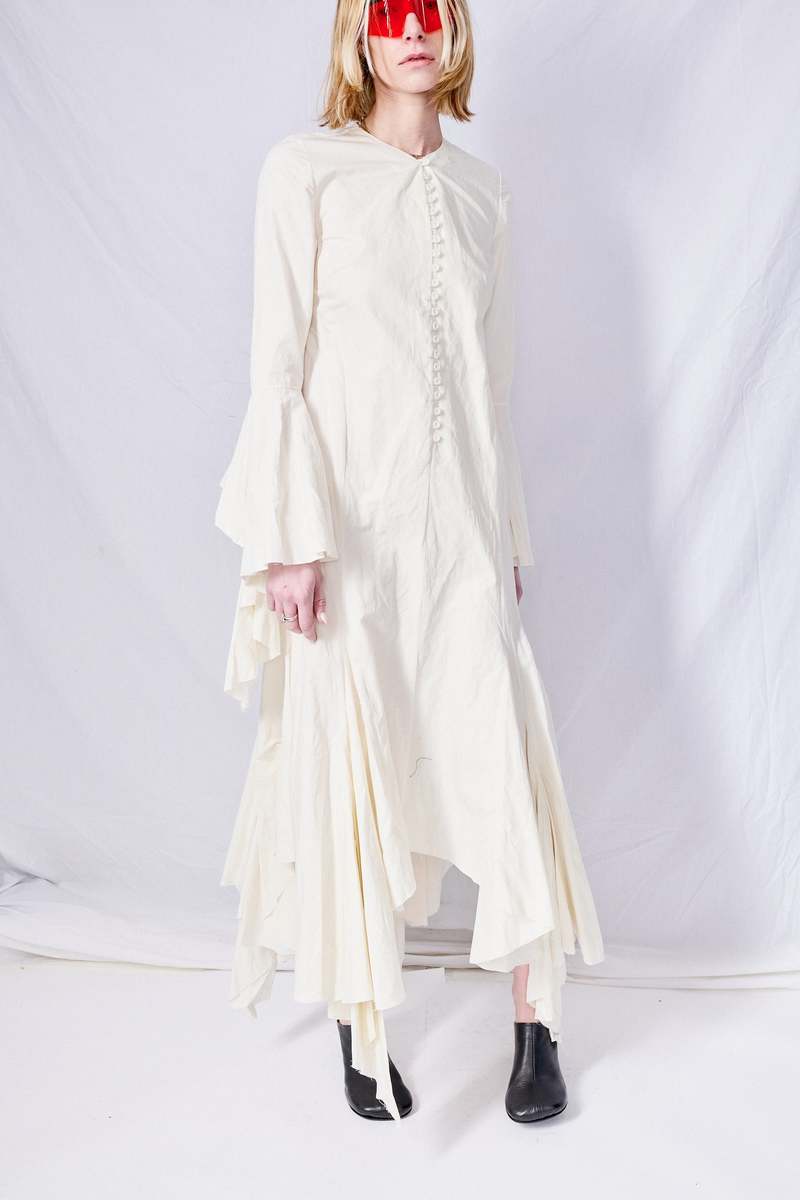 Marques Almeida Wrinkled Cotton Long Handkerchief Dress - White Marques Almeida Wrinkled Cotton Long Handkerchief Dress - White