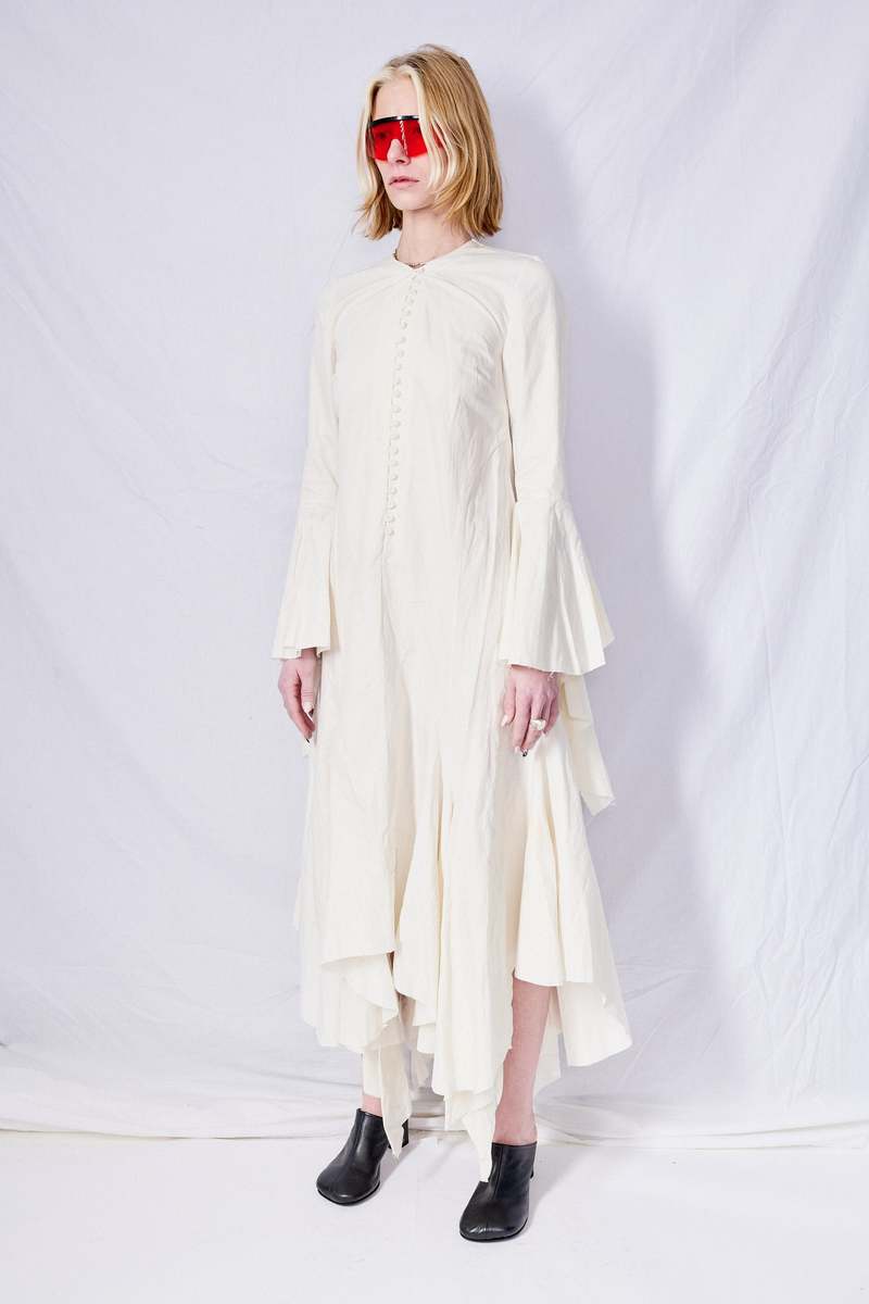 Marques Almeida Wrinkled Cotton Long Handkerchief Dress - White Marques Almeida Wrinkled Cotton Long Handkerchief Dress - White