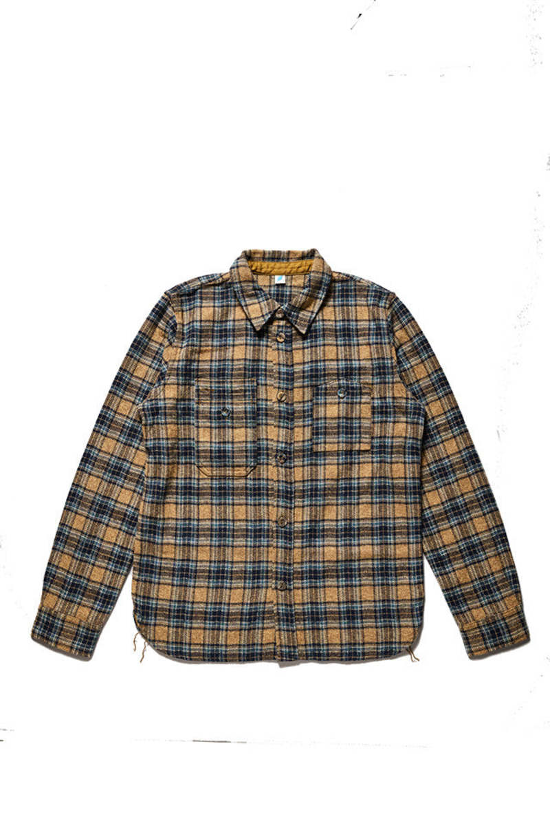 privateandco Pure Blue Japan Tweed Check Double Pocket Shirt - Beige