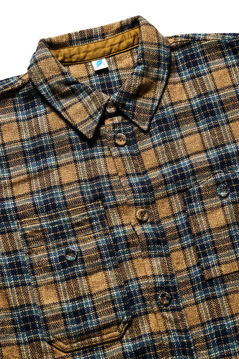 privateandco Pure Blue Japan Tweed Check Double Pocket Shirt - Beige