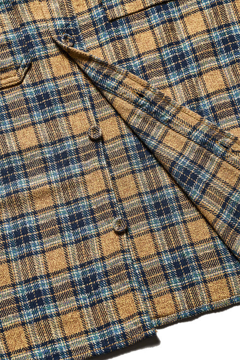 privateandco Pure Blue Japan Tweed Check Double Pocket Shirt - Beige