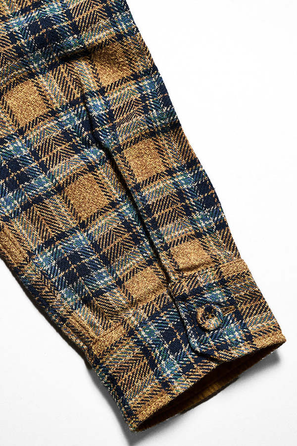 privateandco Pure Blue Japan Tweed Check Double Pocket Shirt - Beige