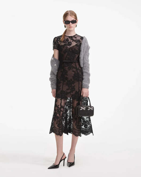 chinese dress ladies Self-Portrait - Black Lace Ruffle Maxi Dress