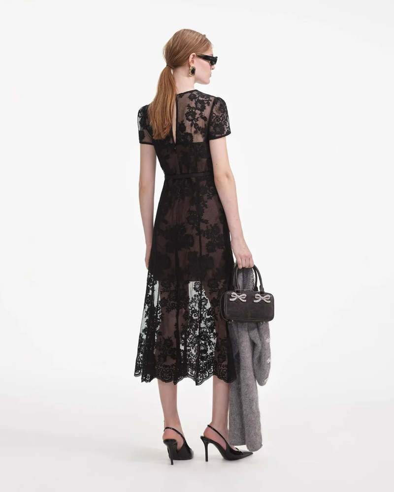 Self-Portrait Lace Bustier Midi Dress - Black | Garmentory