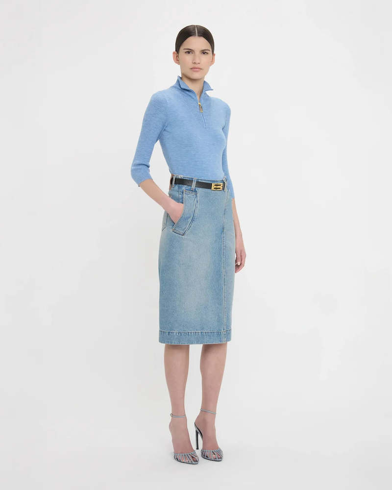 Victoria Beckham Denim Wrap Detail Skirt - Pale Blue Wash