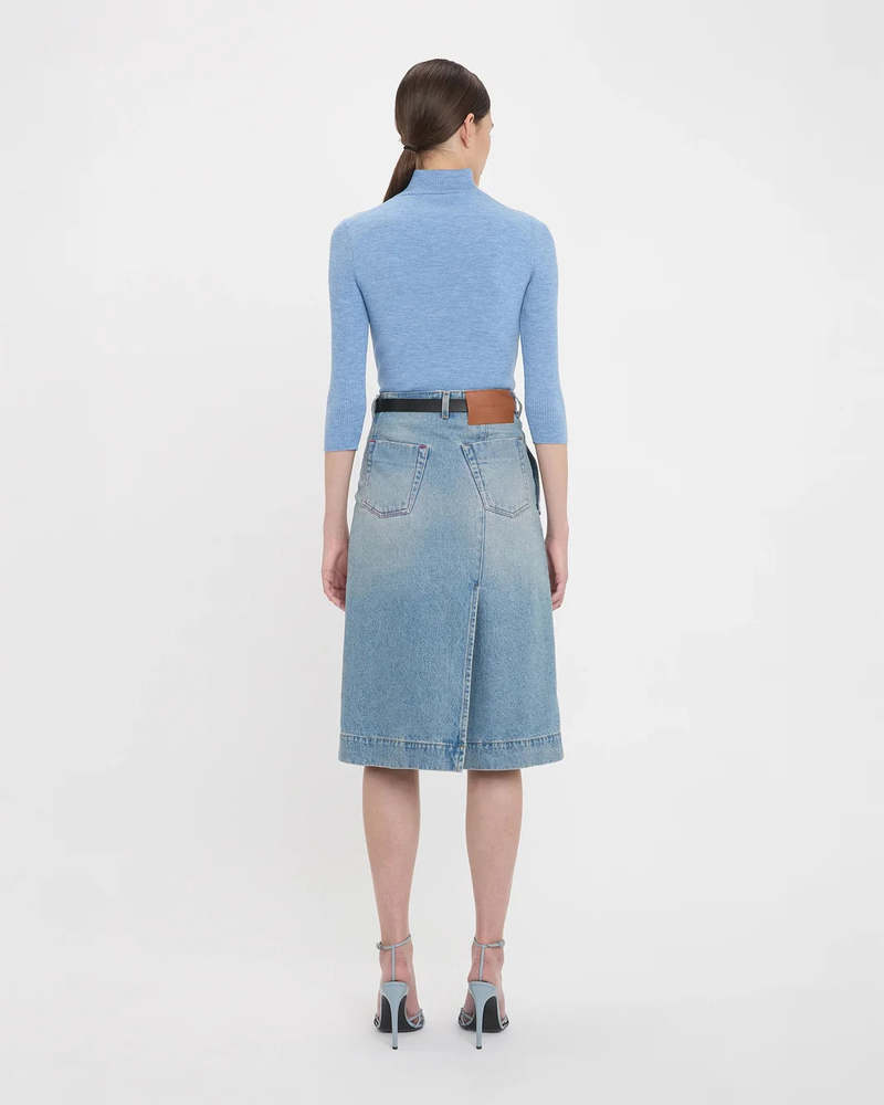 Victoria Beckham Denim Wrap Detail Skirt - Pale Blue Wash
