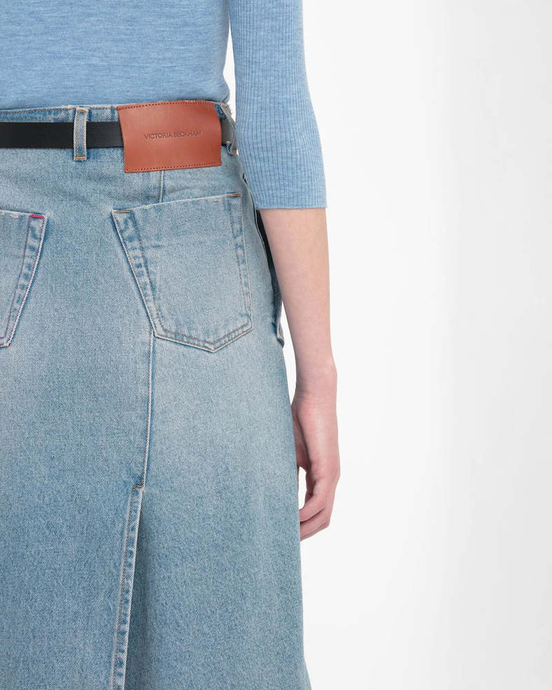 Victoria Beckham Denim Wrap Detail Skirt - Pale Blue Wash