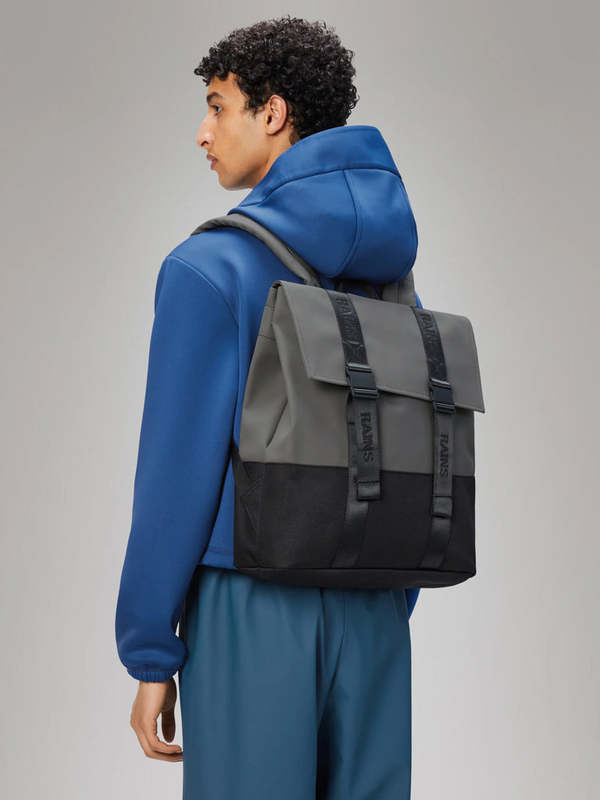 rains trail backpack Rolltop Trail Clip Front Backpack is cut from Rains signature PU fabric RAINS Trail Backpack Mini (Black)