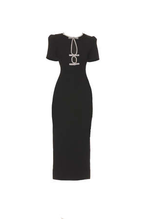 Self-Portrait Crepe Diamante Midi Dress - Black | Garmentory