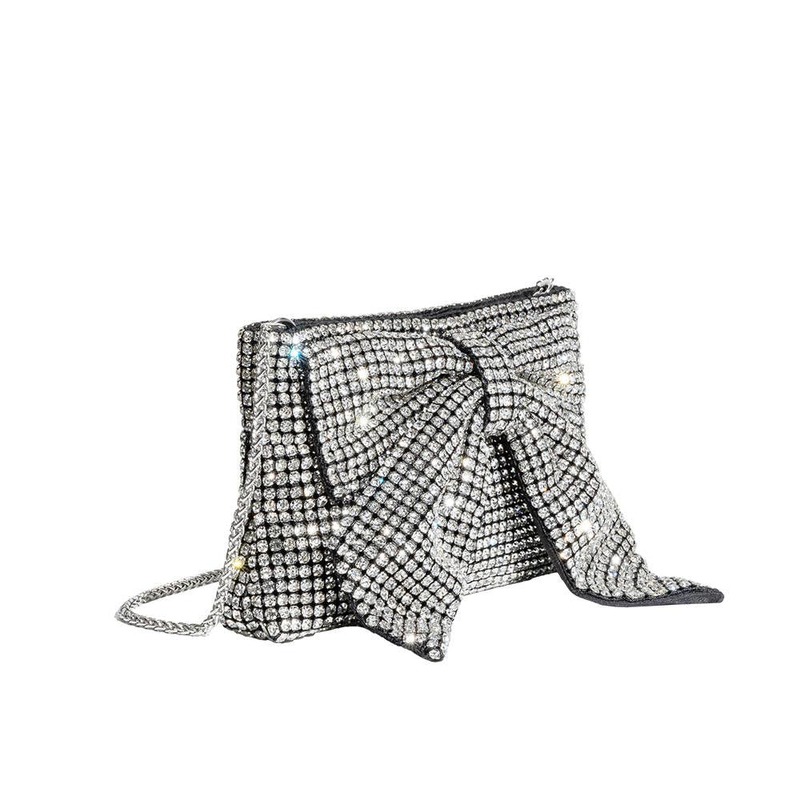 Melie Bianco Jada Silver Bow Rhinestone Crossbody Bag