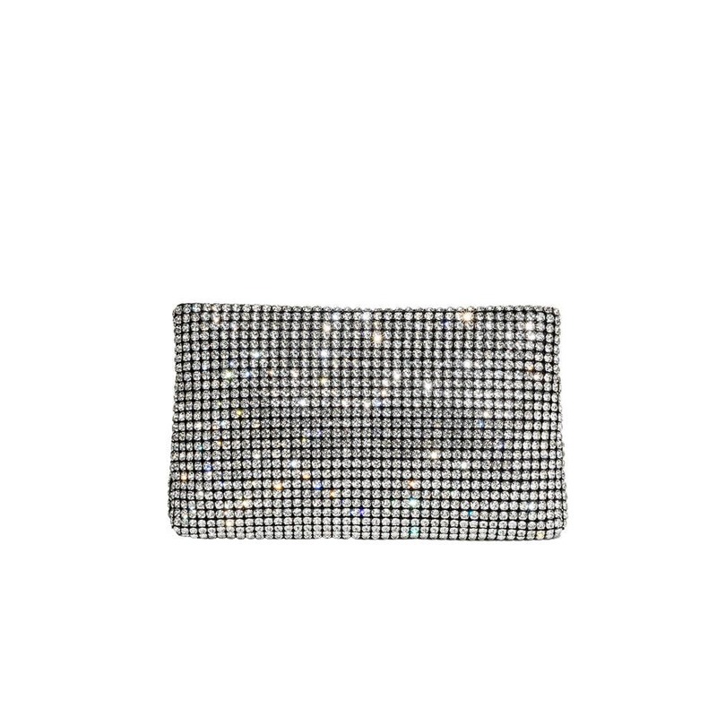 Melie Bianco Jada Silver Bow Rhinestone Crossbody Bag
