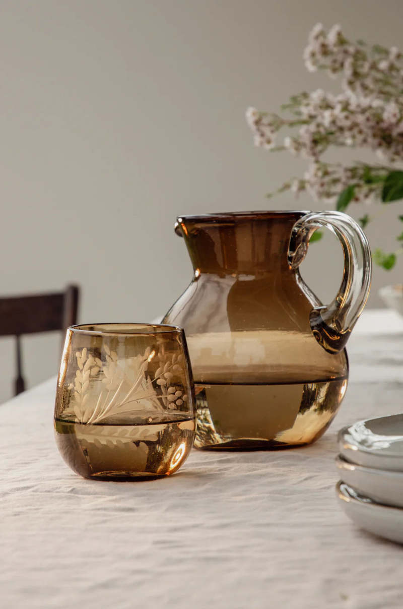 Villa Lua Handblown Bola Pitcher - Amber | Garmentory